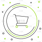 黑色和绿色线购物车图标孤立在白色背景。网上购物的概念。送货服务信号。超市篮的象征。色彩斑斓的轮廓的概