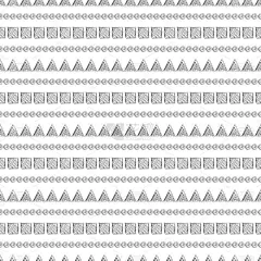无缝的矢量模式。黑白几何背景与手绘圆，正方形，三角形和线。简单的设计。手绘简单几何图案系列。