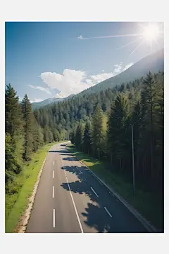 摄影风森林环绕的公路AI数字艺术-众图网