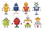 Funny Isolated robot set. Future robots isolated on white. Flat vector illustration set