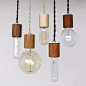 Wood veneered pendant light with bulb by onefortythree on Etsy, $40.00