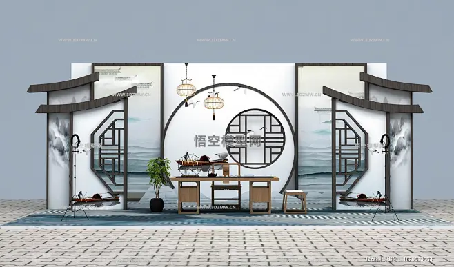 新中式直播间美陈展示3D模型,3D展模网-花瓣网