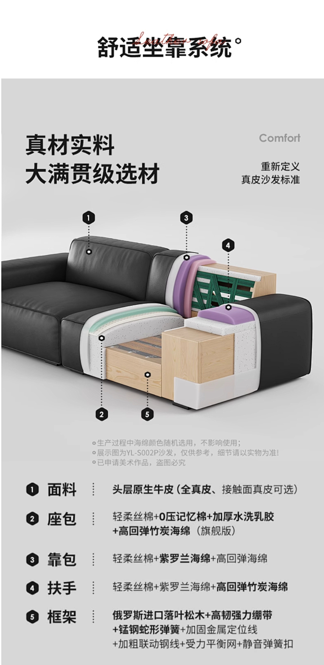 宜洛大黑牛真皮沙发客厅头层牛皮黑色意式极...