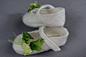 Hand Felted baby booties a Sugarplum Original by J. Gauger : This is a pair of Hand felted baby booties made with baby soft merino wool and bamboo silk in white. This is all topped with a hand painted