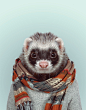 Zoo Portraits: Ferret : Zoo Portraits wall decals by BLIK combine photography with fashion illustration where artist Yago Partal's photos of animals are dressed up in human clothing.