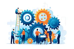 齿轮转动企业文化团队配合扁平风插画