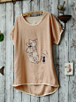 外贸日系森女系大猫小猫碎花图案女式T恤-淘宝网