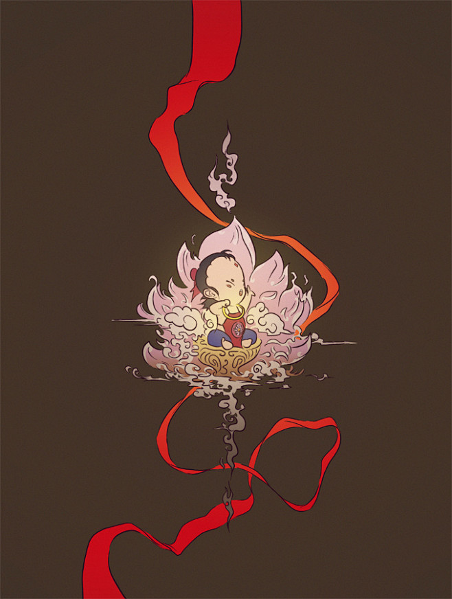 小哪吒~-墨乐_插画,神话,卡通,人物_...