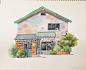 #钢笔淡彩# 分享一组钢笔淡彩小建筑～画的是昙华林里的小店 喜欢这些平淡真实的小房子  ​（作者：@Yorick浅葱 ）