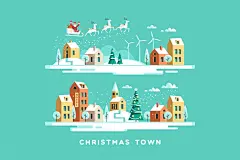 矢量 | 城市冬季景观圣诞节小镇 | 云瑞