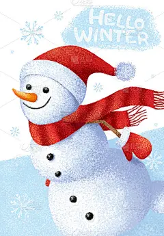 Сartoon用雪人、雪花、冰雪画插画。季节性概念设计的旗帜或标签或卡片