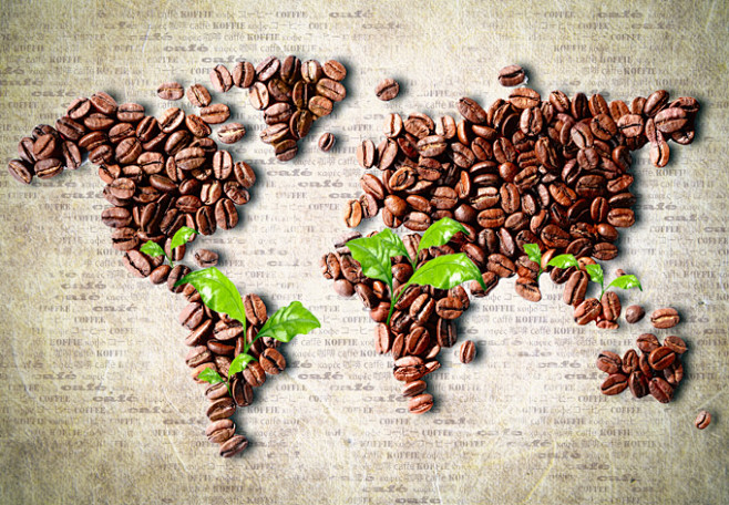  咖啡豆组成的地图高清图片