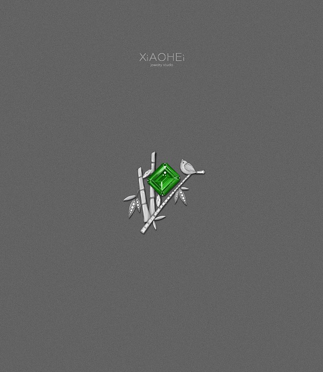 原创珠宝手绘设计-祖母绿竹节胸针