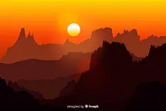 日落时分山峦剪影插画