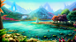 General 1920x1080 digital art mountains landscape colorful