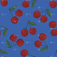 卡通新鲜樱桃水果平面风格无缝图案美食夏季矢量插画设计