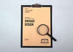 复古时尚放大镜纸张办公用品VI样机