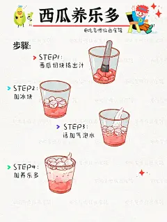 手绘饮品：西瓜养乐多_3_吃货嗯崽画食谱～_来自小红书网页版