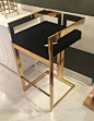 Randolph Contemporary bar stool in brass & black velvet @ Mecox