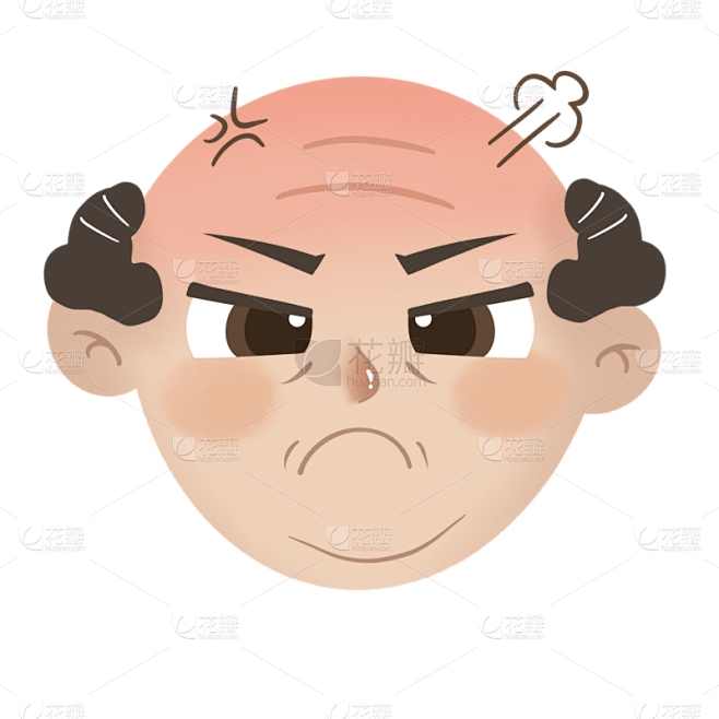 手绘 老人卡通表情包 生气 