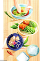 蔬菜水果鸡肉胡萝卜肉片白菜烹饪美食美味插图插画