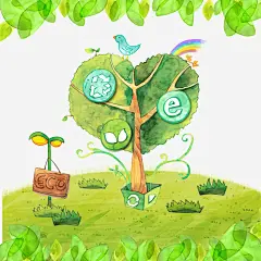 绿色手绘环保树叶树木吊牌免抠素材 页面网页 平面电商 创意素材 png素材