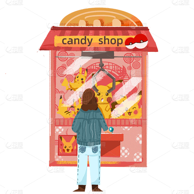 09:00:05卡通感女士抓娃娃元素贴纸插画钟二胡该采集也在以下画板加载