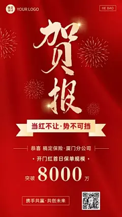 金融保险开门红出单业绩表彰贺报喜报手机海报