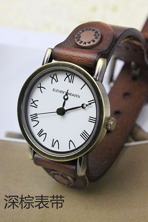 十一堂牛皮白色罗马表盘定制手工制手表
