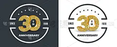 30周年纪念，黑色和白色背景的金色标志。三十年的禧年旗帜。