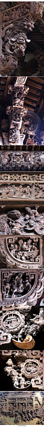 Here are some fine examples of intricately carved beams that feature in various Chinese temples and houses. These images depict Chinese dragons and other mythological images, that were used both as a display of wealth, but also to protect the building fro