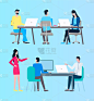 People at Work, Office with Busy Workers and Boss