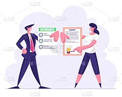 男女保险证明书附有绿色检查标记及盖章。保护健康和财产利益的个人和法人实体投保事件卡通平面矢量插图