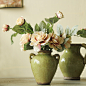 家居装饰花仿真花假花 5支短枝新茶花 绿色花瓶 餐桌茶几花艺套装