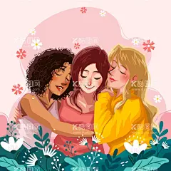 手绘女性  - 源文件下载【酷图网】人物,闺蜜,女生,女性,植物,花朵