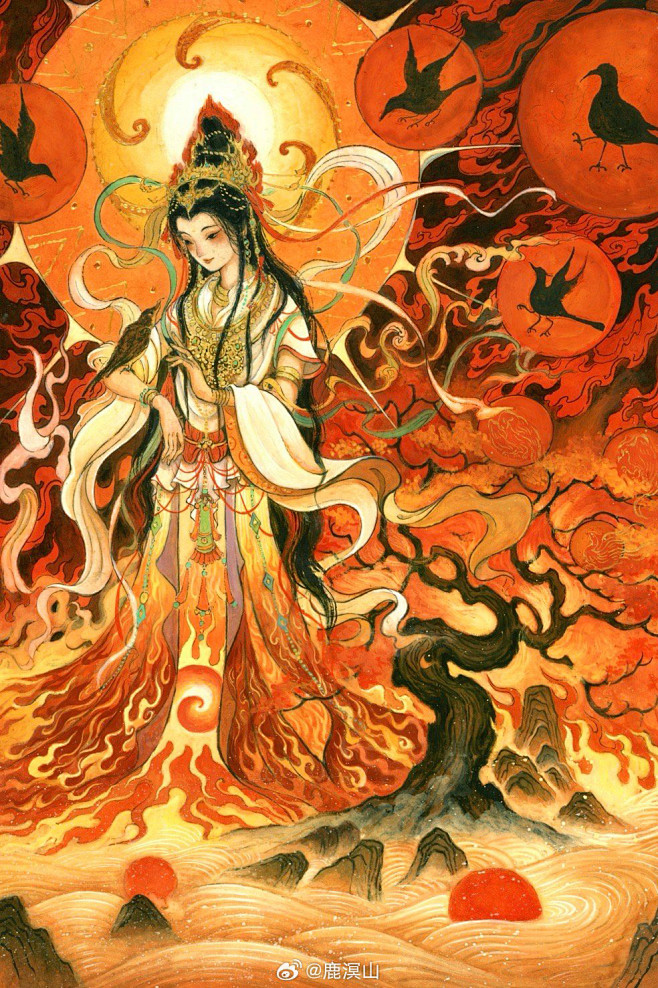 山海經-羲和：東南海之外，甘水之間，有羲和之國。有女子名曰羲和，方浴日於甘淵。羲和者，帝俊之妻，生十日。
