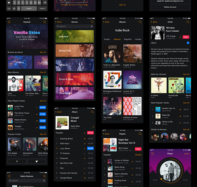 [模库]30多个屏幕用于音乐移动应用ap...