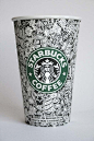 Designer Johanna Basford uses Starbucks coffee cups as her blank canvas and does amazing artwork on them. Her gallery of work is fun to look at--Starbucks should take note!