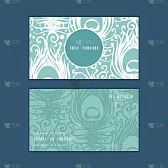 矢量软孔雀羽毛垂直圆框图案名片