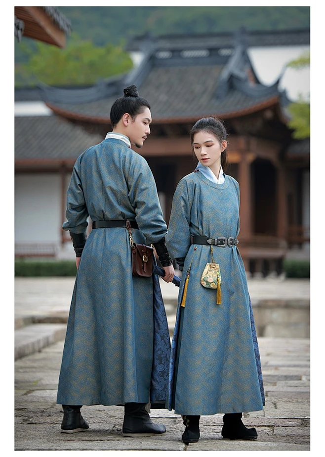 出租【子后汉服】乐正 宋制窄袖圆领袍蓝色暗纹 男女款伴郎服革带-淘宝网-花瓣网