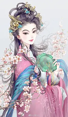 有美人兮，清扬婉兮，江山为聘，为求卿兮。
有美人兮，美目盼兮，辰星为礼，为求卿兮。
桃之夭夭，颜如舜华，一日不见，如三岁兮。
思卿甚矣，夙夜无寐，若得卿兮，云胡不喜。
古风人物插画。（画师@小夏-XJ ）
#古风插画# ​​​​