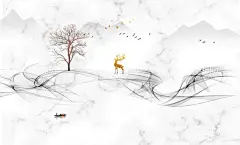 梅花鹿树飘带大理石底纹背景墙  - 源文件下载【酷图网】梅花鹿,树,大理石底纹,小船,大雁,背景墙,电视背景墙,现代背景墙,轻奢背景墙,