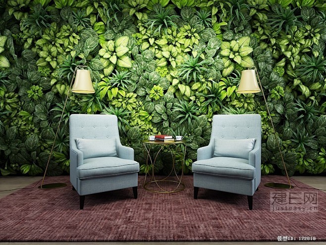 高清植物墙  休闲椅组合