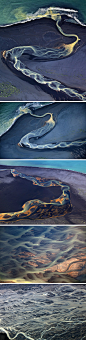 [] 影像基因俄罗斯摄影师Andre Ermolaev的航拍作品，你可能很难相信这组作品是真实拍摄的图片而非绘画，这是在冰岛从空中拍摄的火山地区河流，水流蜿蜒流过黑色的火山沙，最后进入大海，这些河流有着难以形容的色彩，线条和纹理。来自:新浪微博42 摘录3 喜欢5 评论