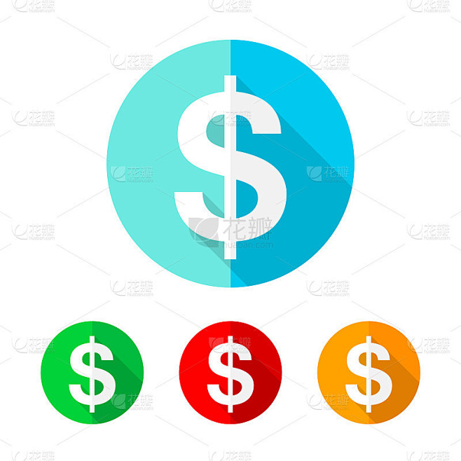 一套彩色美元图标。矢量插图。