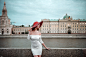 People 2048x1367 women lady white dresses redhead hats city