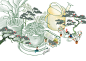 3D dim sum infographic Isometric Procreate sketch Sushi tea texture
