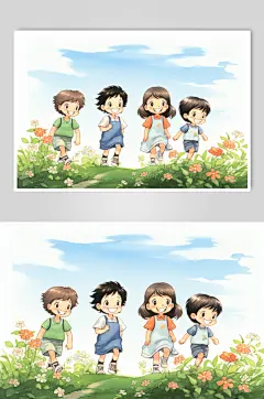 数字艺术学生放假开心过暑假扁平风插画