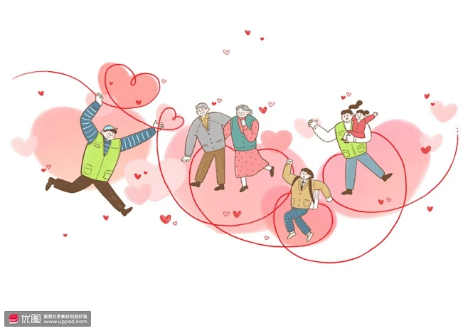 老人学生小孩男士女士爱心传递关爱插画 人物插画 情感关怀-花瓣网