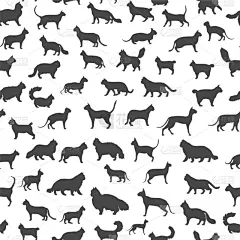 猫,四方连续纹样,扁平化设计,图标集,可爱的,纯种犬,奥西猫,玩具,壁纸,杂色的